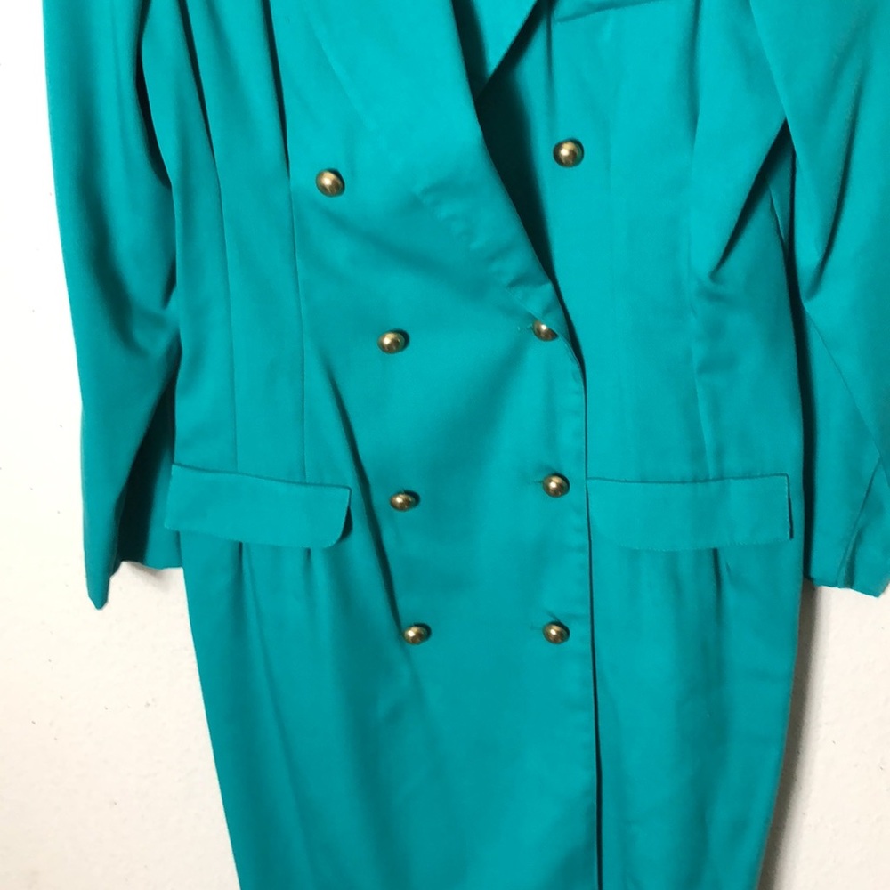 Vintage 1980s Danny & Nicole Vibrant Teal Green Double Breasted 14 - Picture 3 of 8